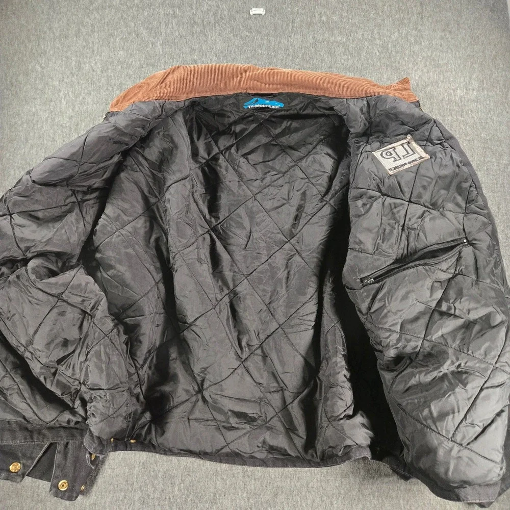 Vintage Tri-Mountain Canvas Detroit Jacket Mens 2XL Black Corduroy Quilt‎ Lined